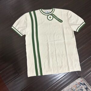 NWT OXKNIT men's cream knit tee with green stripes XL